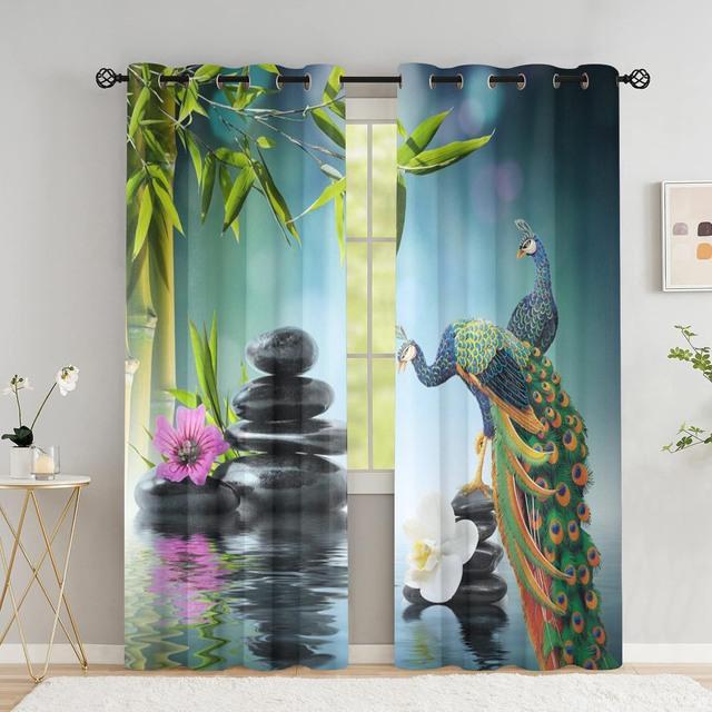 Peacock Flower Curtains For The Bedroom Animal Drapes In Living Room Curtin For Window Home Decor High Shading (70 %-90 %)2 Panel