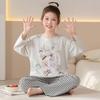 100% Cotton Girls Pajama Set Short Sleeve Cartoon Print Sleepwear Kids Home Wear