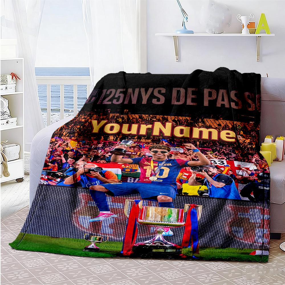 Lamine Yamal 37 Personalized Name Blanket Cozy Personalized Blanket Soft Warm Cozy Versatile for Nap Bed Seaside Chair Ideal for All Seasons