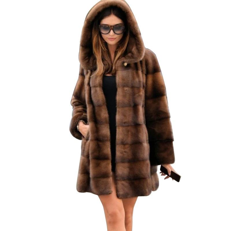 2024 New Women's Character Elegant Splicing Loose Commuting Medium-length Nightclub Mink Medium-length Black Belt Warm Luxury Imitation Mink Hair Coat