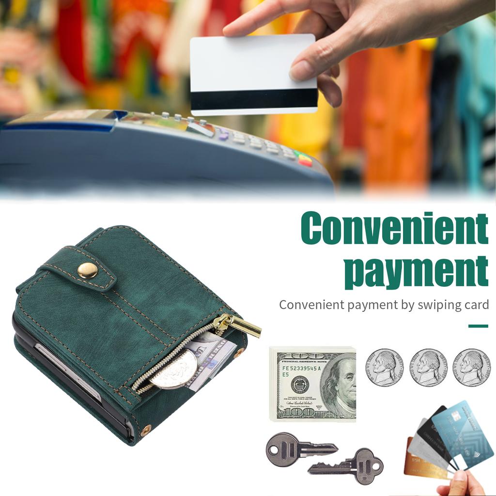 Чехол-кошелек для Samsung Galaxy Z Flip 4 3, прочный кожаный магнитный кошелек из искусственной кожи с ремешком на ремешке, чехол-держатель для карт на молнии