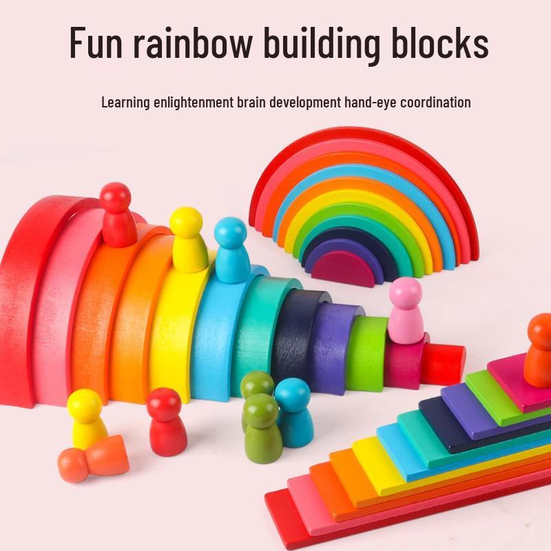 Детский деревянный радужный арочный мост 4-в-1, stacking blocks, игрушка для раннего развития