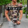 Футболки с рисунком «Друзья» с буквами и мультяшным рисунком, летние футболки с буквами, мужская уличная одежда, футболка с 3D-принтом, модные топы с коротким рукавом и круглым вырезом