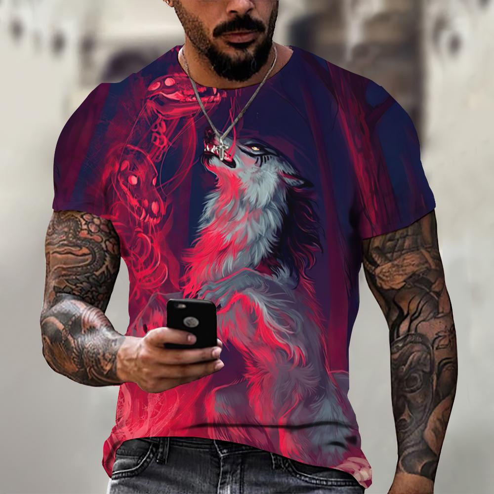 Новая футболка с изображением волка для мужчин, топы на бретелях с короткими рукавами и 3d принтом, футболки, мужская одежда, футболка большого размера