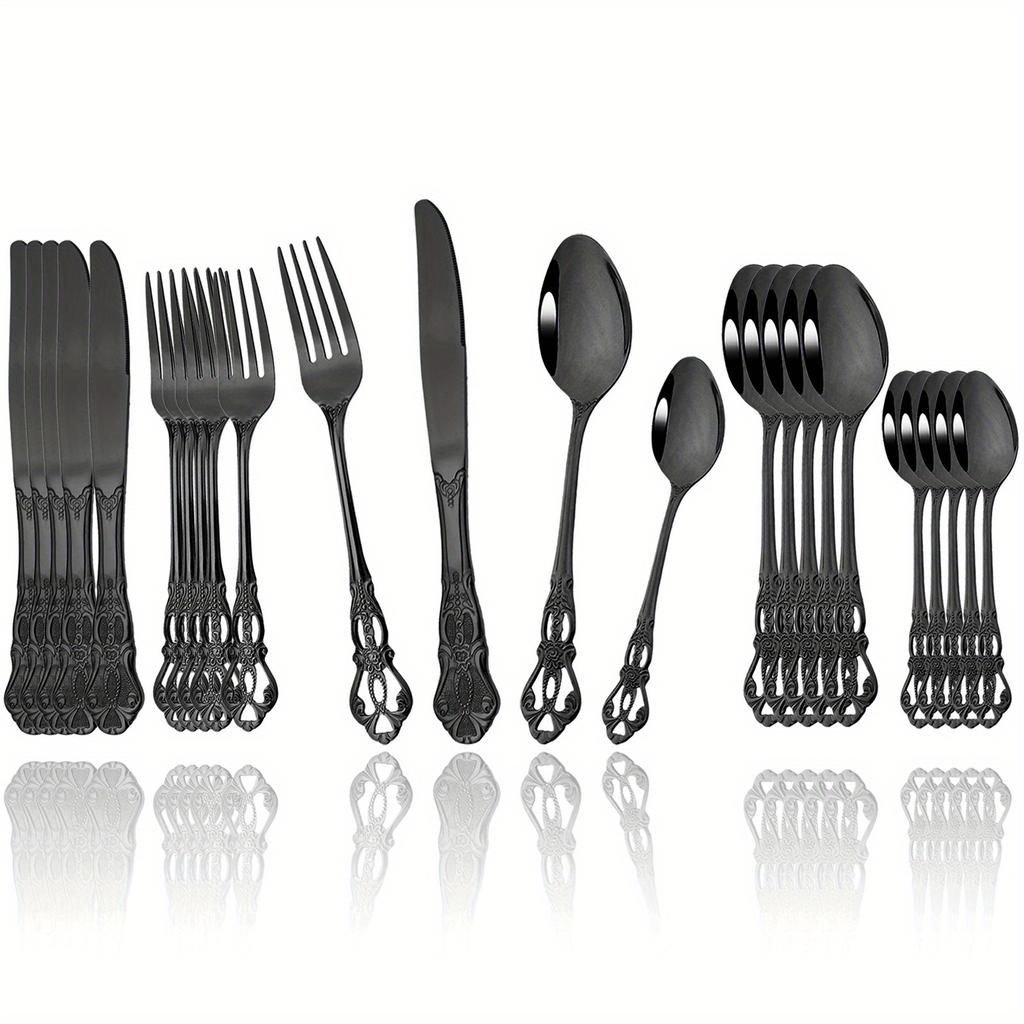 Набор столовых приборов из зеркальной полированной нержавеющей стали, 24 шт., посуда в стиле Crown Court, винтажная форма, кухонное и ресторанное серебро