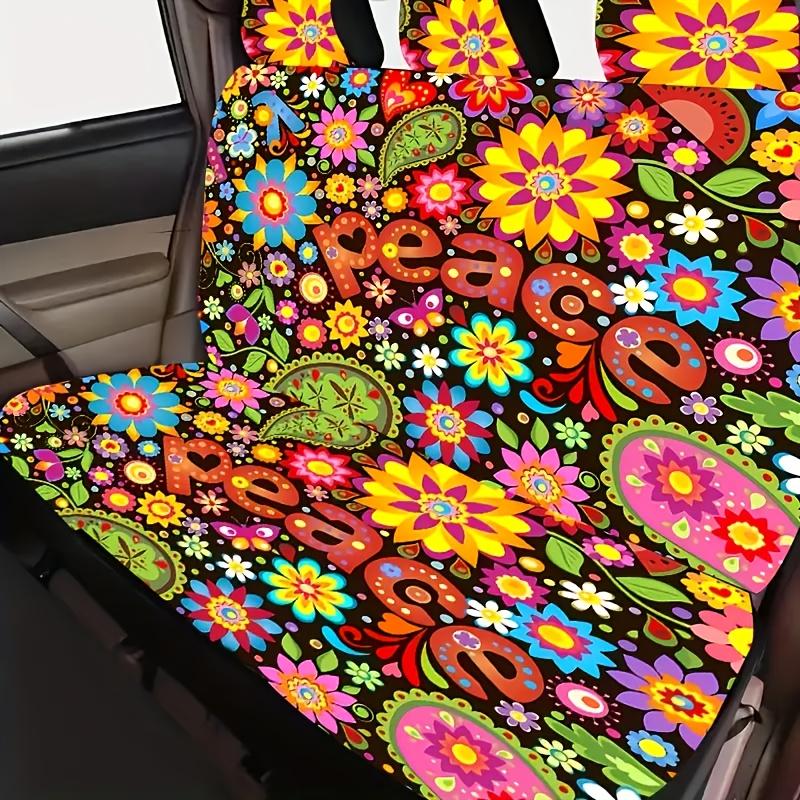 Универсальные чехлы на автомобильные сиденья - Утолщенные, Полное покрытие, Яркий дизайн с символами мира, цветами и бабочками, Машинная стирка