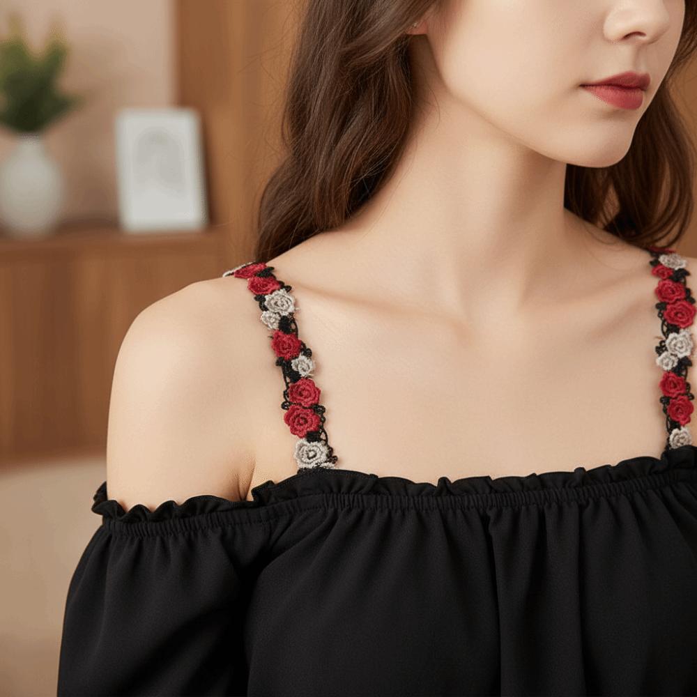 Adjustable Floral Bra Straps with Lace Trim Flower Lingerie Strap Fashion Underwear Strap  Women