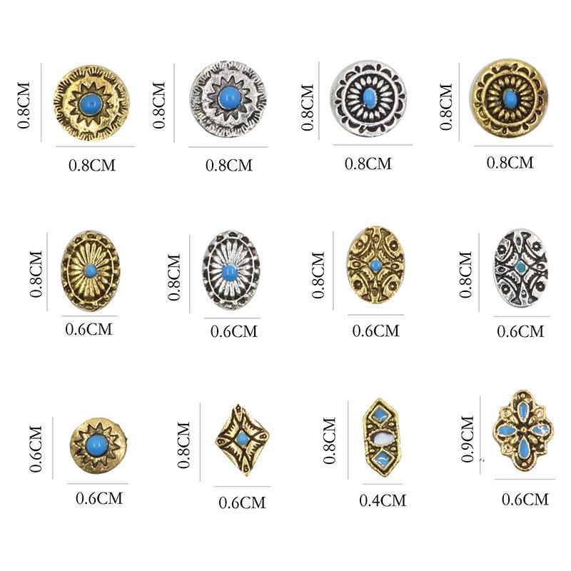 12 шт./колесо винтажные украшения из сплава для ногтей, черный, белый, серебряный сплав, украшение для ногтей