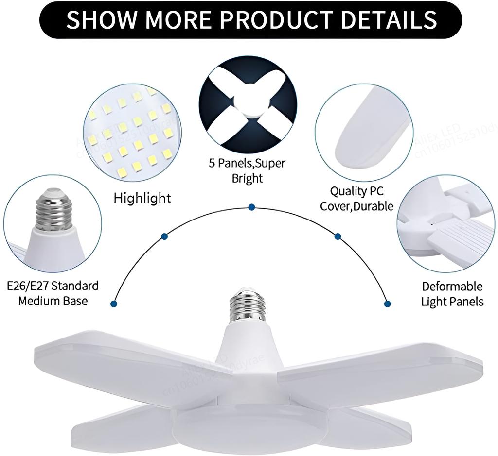 Лампа светодиодная HOMZY E27 с лопастями вентилятора и таймером 220В110В 28Вт 200Вт Складная светодиодная промышленная лампа для дома, потолочного освещения, гаражного освещения