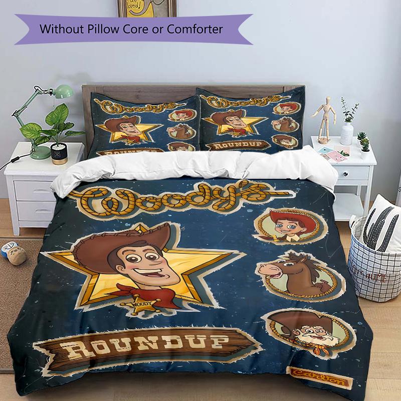 3pcs Woody Toy Story Quilt Cover Set, Soft and Cozy Bedroom, Guest Room and Dorm Decorative Bedding 3-Piece Set 1 Quilt Cover + 2 Pillow Sha