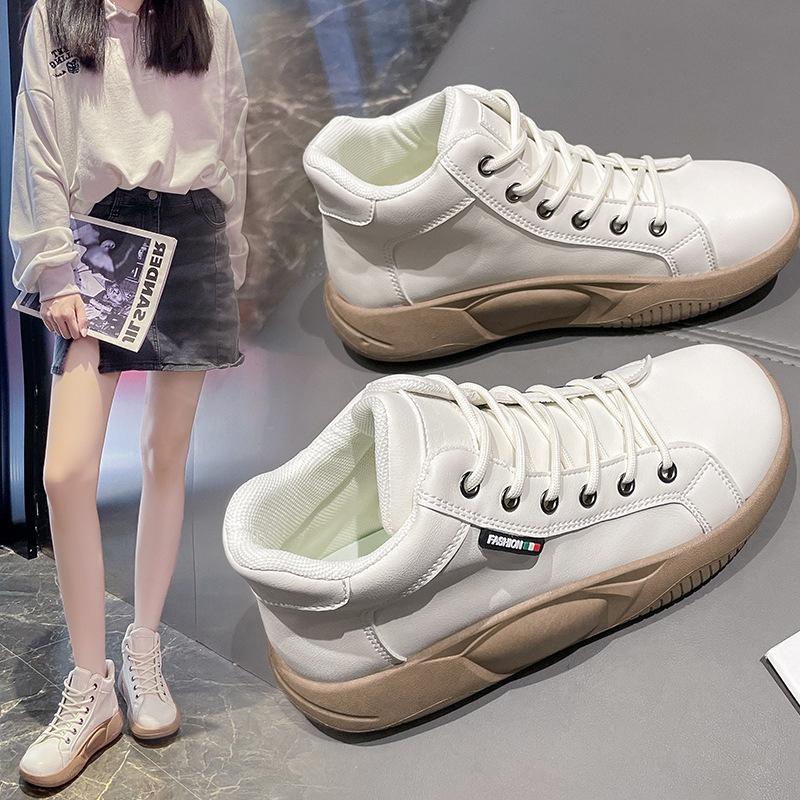 Spring Autumn New Women High Top Leather Boots Luxury Brand Platform Casual Sneakers Female Vulcanized Shoe Flats Shoes De Mujer