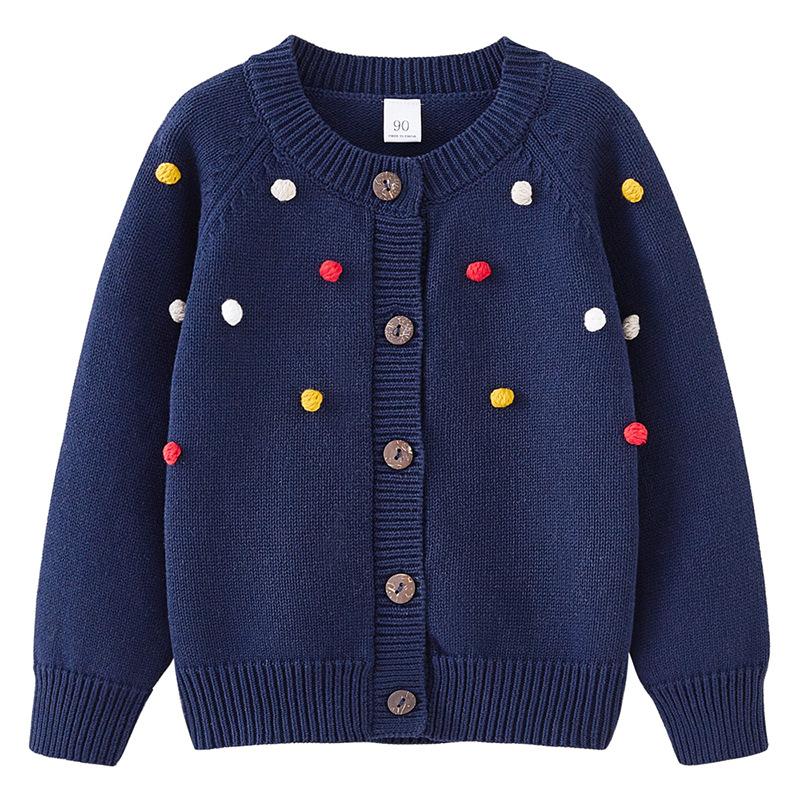 Spring and Autumn Children's Clothing Round Neck Children's Handmade Colorful Ball Knitted Cardigan Girls Cotton Sweater Cardigan Jacket