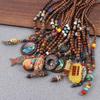 Men Handmade Nepal Horn Mala Buddhist Pendant Wood Beads Necklace Long Necklace