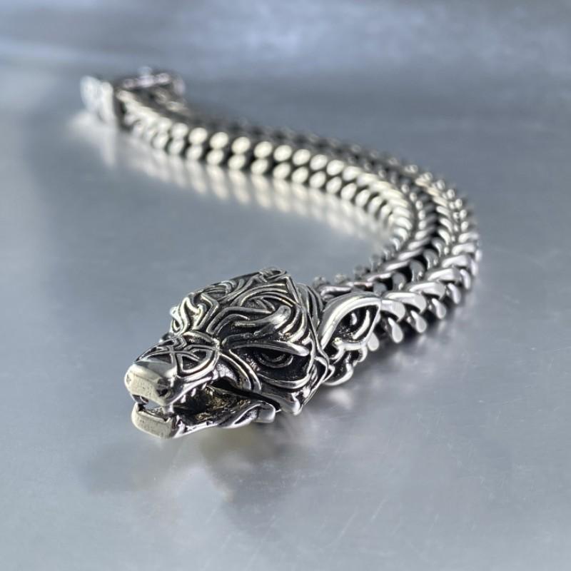 Браслет Mighty Men's Wolf Head Trendy Retro Rough Double Row Dragon Bone Chain в подарок парню