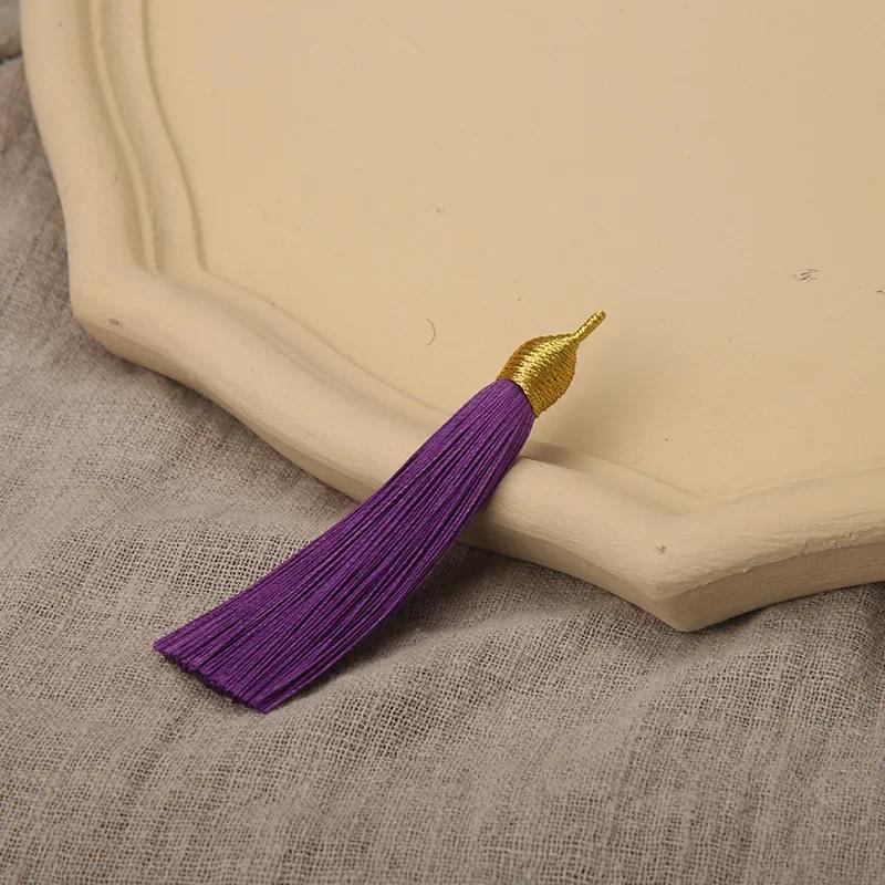 5pcs Beautiful Colorful Tassels 8cm Polyester Thread Tassels Gold Color Top Ornament Bookmark Folding Fan Accessories