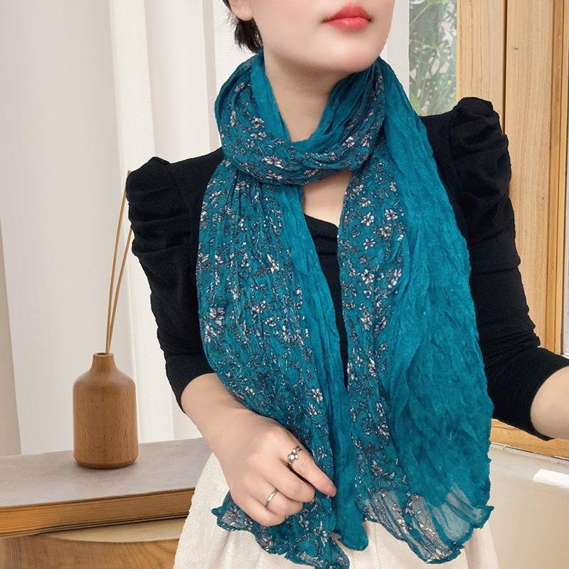 Small Floral Thin Mori Age-reducing Wrinkled Sunscreen Silk Scarf Women's Summer New Versatile Shawl Fashion Trends