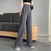 Женские однотонные костюмные брюки, эластичные прямые широкие брюки с высокой талией, свободные офисные брюки с наклонными карманами