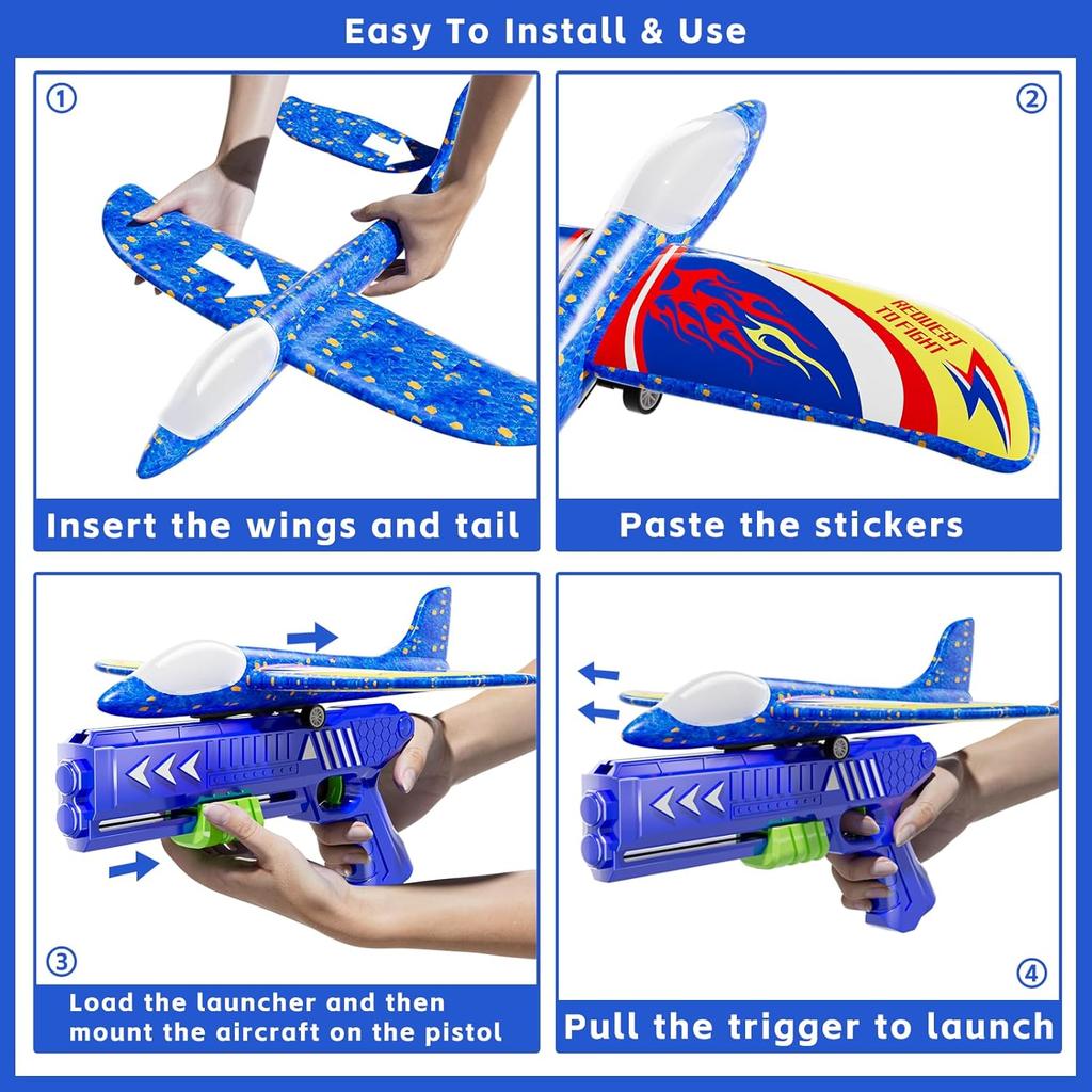 Pack Aeroplane Launcher Toy Aeroplane Construction Kits,LED Foam Glider Catapult, Flight Modes,3-12 Years Old Boys Girls Birthday Gifts