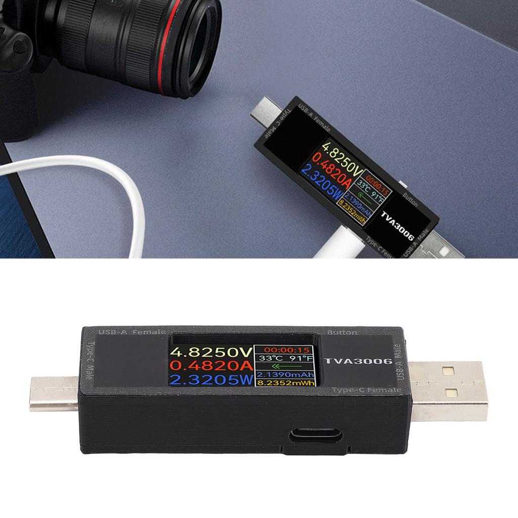 USB Voltage Current Meter USB A Type C Power Tester for Electronics Digital Devices DC4.5-30V 0-15A