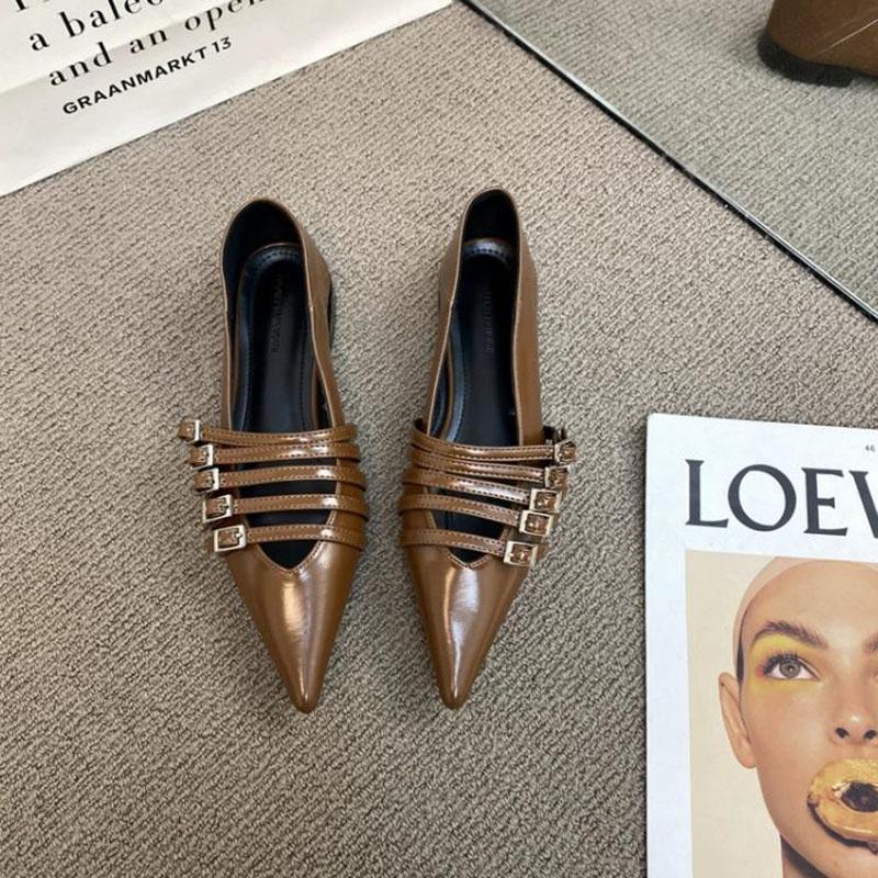 Модные женские туфли на плоской подошве 2024 года, дизайнерские роскошные туфли с пряжкой, модные женские туфли на плоской подошве с открытым носком, повседневные женские сандалии-мюли