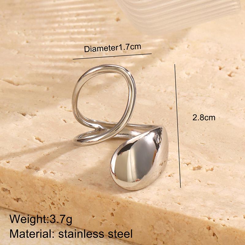 Stainless Steel Chunky Smooth Rings for Women Geometry Creative Hollow Water Drop Shape Rings Jewelry Gifts