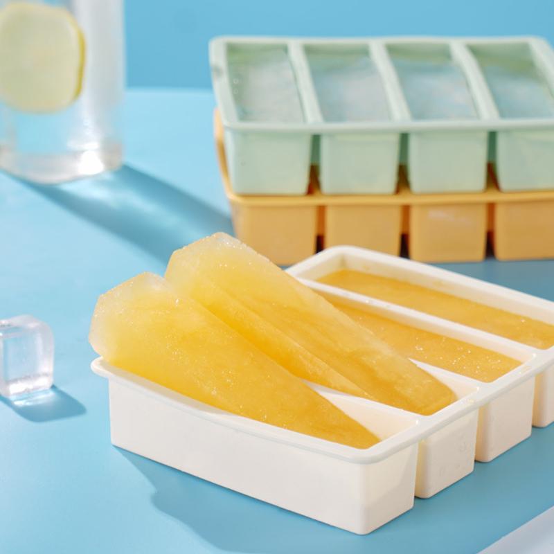 4 Grid Long Strip Ice-tray Ice Cube Tray Long Ice Stick Tray Silicone with Lid Rectangular Easy Release Ice Mold Bar Tools