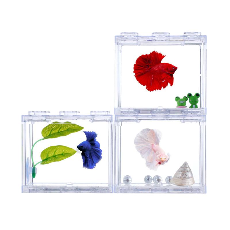 Aquarium Mini Fish Tank Reptile Pet Led Light Box Stackable Aquarium Cylinder Landscape Seaweed For Home Office Decoration