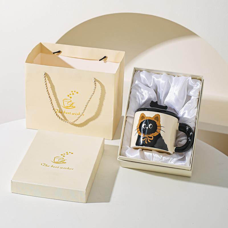 Cute Cat Cup Office Mug with Lid Water Cup Ceramic Couple Gift Souvenir Gift Box Birthday Creativity