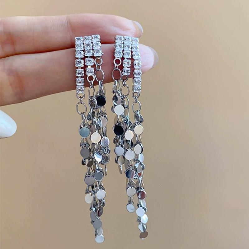 Long Rhinestone Tassel Water Droplet Dangle Earrings for Women Bohemian Style Shiny Luxury Earrings High-End Jewelry Accessories