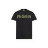 Футболка Alexander McQueen Graffiti Черный/Хаки Мужские Топы 622104-QTAAC-0519