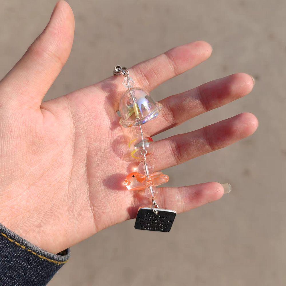 Letter Goldfish Bead Keychain Car Decor Key Ring Gifts Goldfish Wind Chime Pendant  Girl/Boy