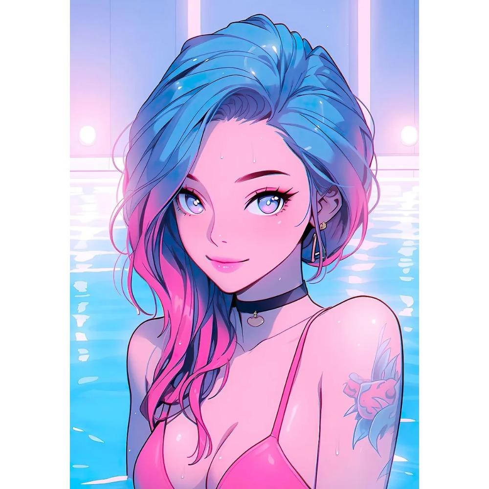 Fashion Sexy Girl in Pool Posters Anime Cartoon Japanese Style Prints Canvas Painting Wall Art Pictures Home Living Room Decor