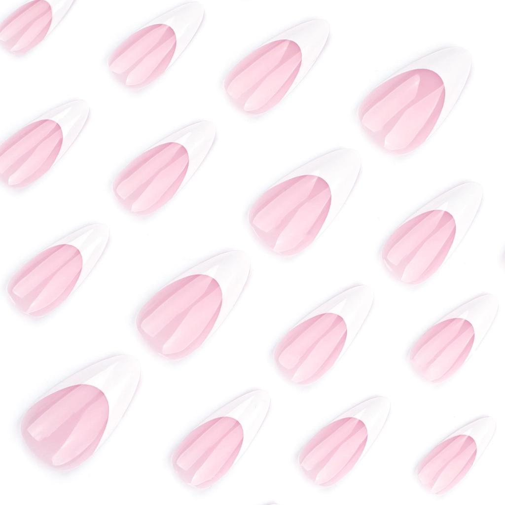 Короткие миндалевидные французские белые накладные ногти - Съемные и носимые типсы для искусственных ногтей