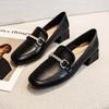 Туфли с квадратным носком, женские кожаные туфли, осенние новые туфли без шнуровки в британском стиле, женские туфли большого размера на толстом каблуке