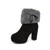 Europeand The United States Large Size Chunky High Heel Fashion Boots Autumn and Winter with Velvet Round Head Side Zipper Boots