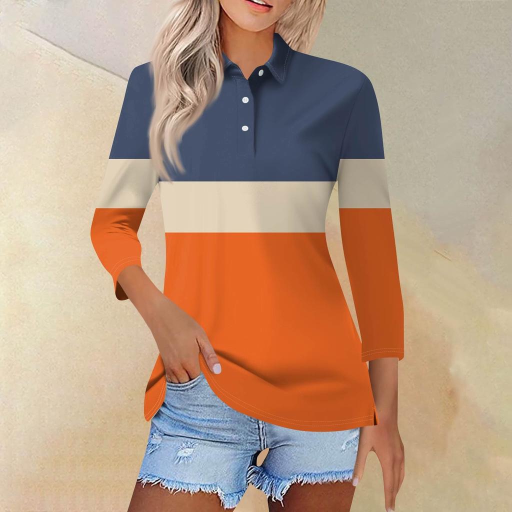 Женская модная повседневная рубашка с короткими рукавами 3/4 с лацканами и принтом, женские топы на пуговицах