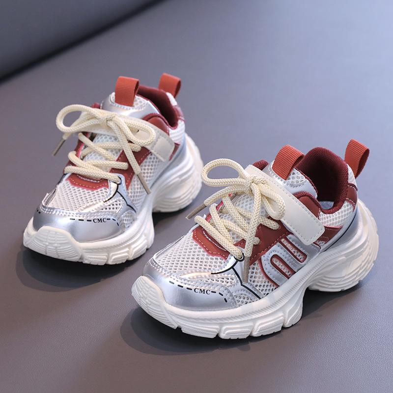 Детские сетчатые кроссовки весна и осень для мальчиков Pops Shoes Обувь для девочек Кроссовки для бега среднего и большого размера Tide