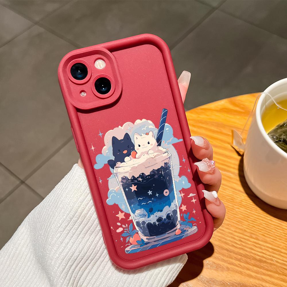 Для iPhone 16 15 Pro Max Redmi Note 13 12 11 Pro Samsung S24 Plus S24 Ultra A52 A72 A54 Мультяшный черный белый кот полная камера защитный мягкий чехол