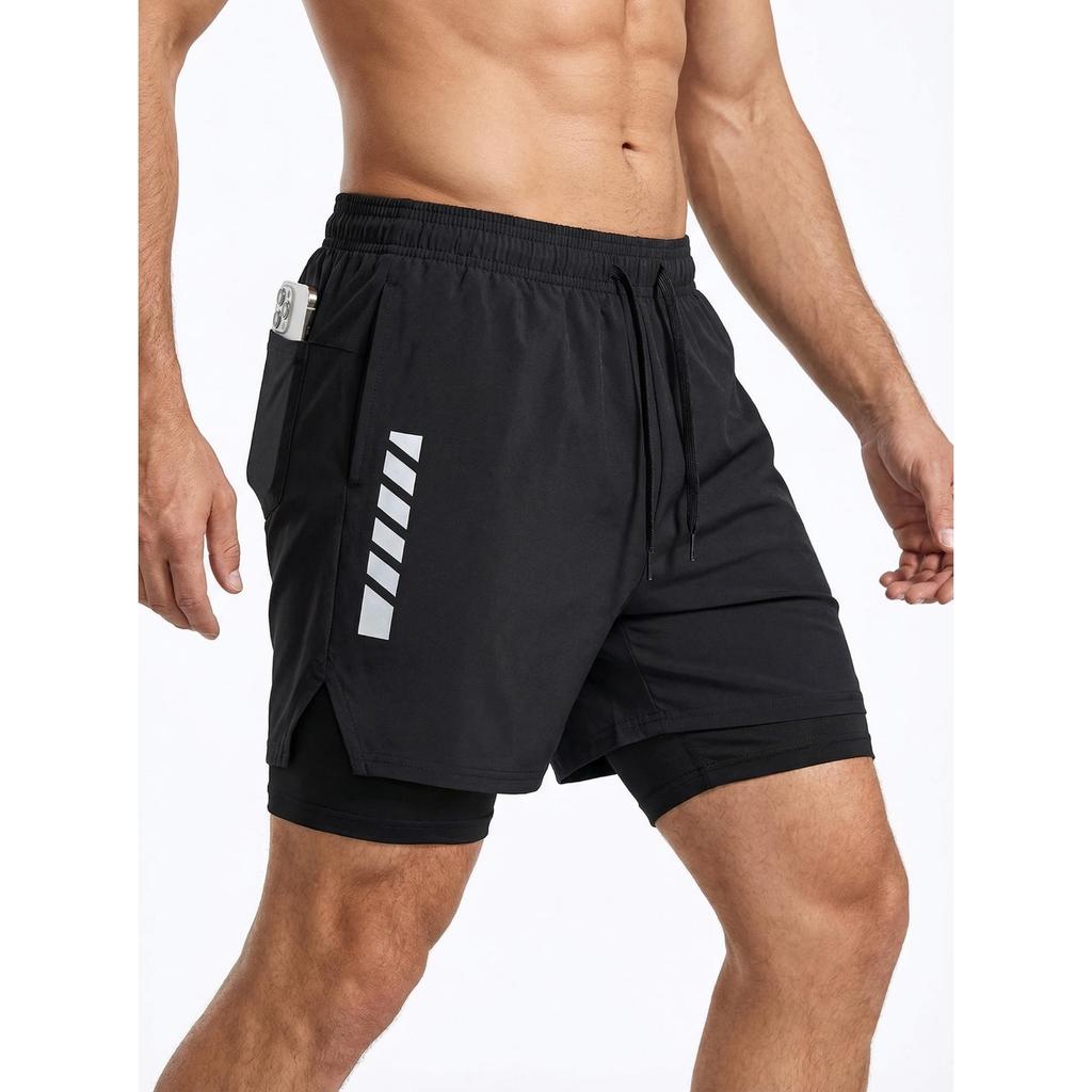 Men's Gym Shorts Quick Dry Athletic Workout Running Shorts with Zip Pockets