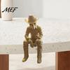 Rustic Western Desk Decor 3D Printed Cowboy Skeleton Figurine, Sitting Statue Edge Detailed Resin Craft Sculpture Sitter, West Style Desktop Shelf for