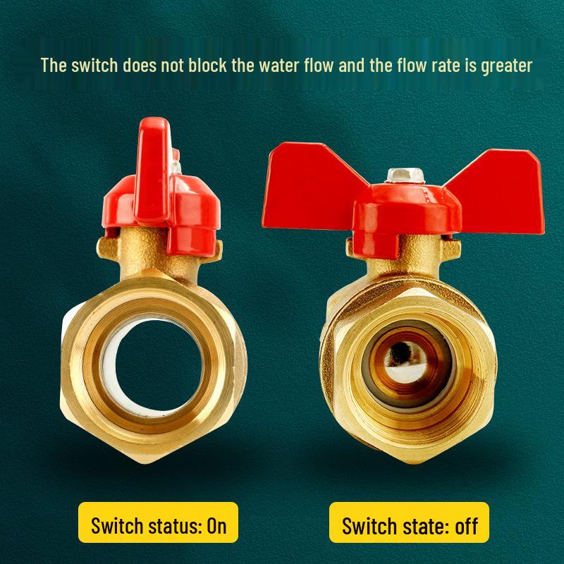 Dual Internal Thread Ball Valve for Water Heater and Gas Pipe, Copper Switch, Sizes: 2 to 6 Points, 1 Inch