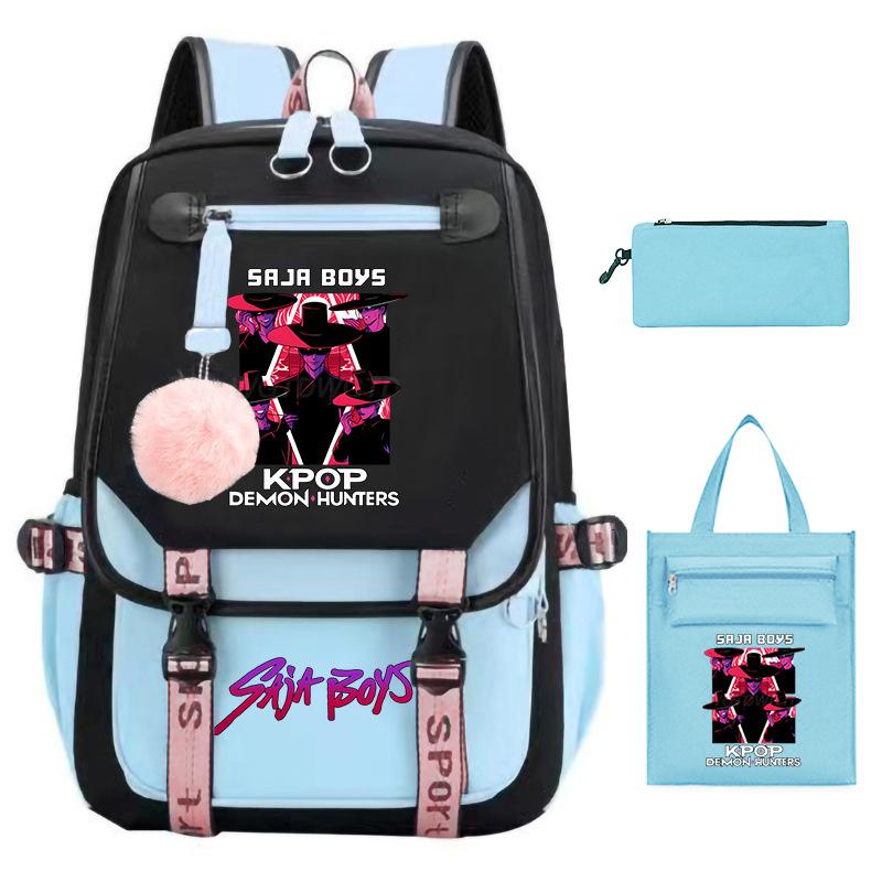 K-Pop Anime Cartoon Printing Casual Student Backpack Shoulder Bag Pencil Case Three-Piece Set