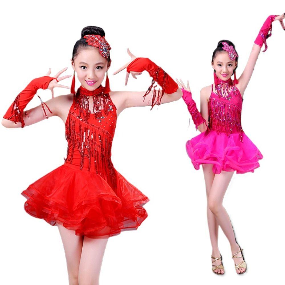 Professional Kids Latin Dance Dress Tassel Dance Performance Outfits Stage Costume  Show Costumes