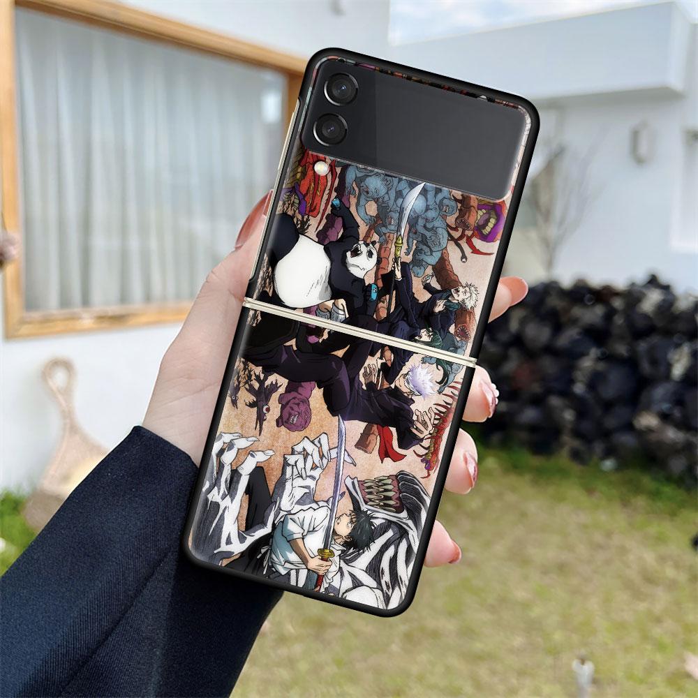 Роскошный чехол для Samsung Galaxy Z Flip 4 3 5G Черные жесткие ПК чехлы для телефона Модная задняя крышка ZFlip Funda Jujutsu Kaisen Аниме-оболочка