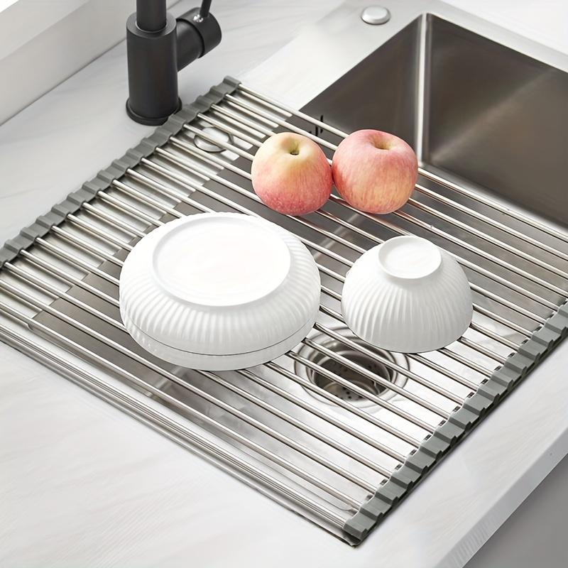 1pc Foldable Dish Drying Rack - Multi-Purpose Sink Drain Rack for Kitchen - Easy To Roll and Store - Kitchen Tools