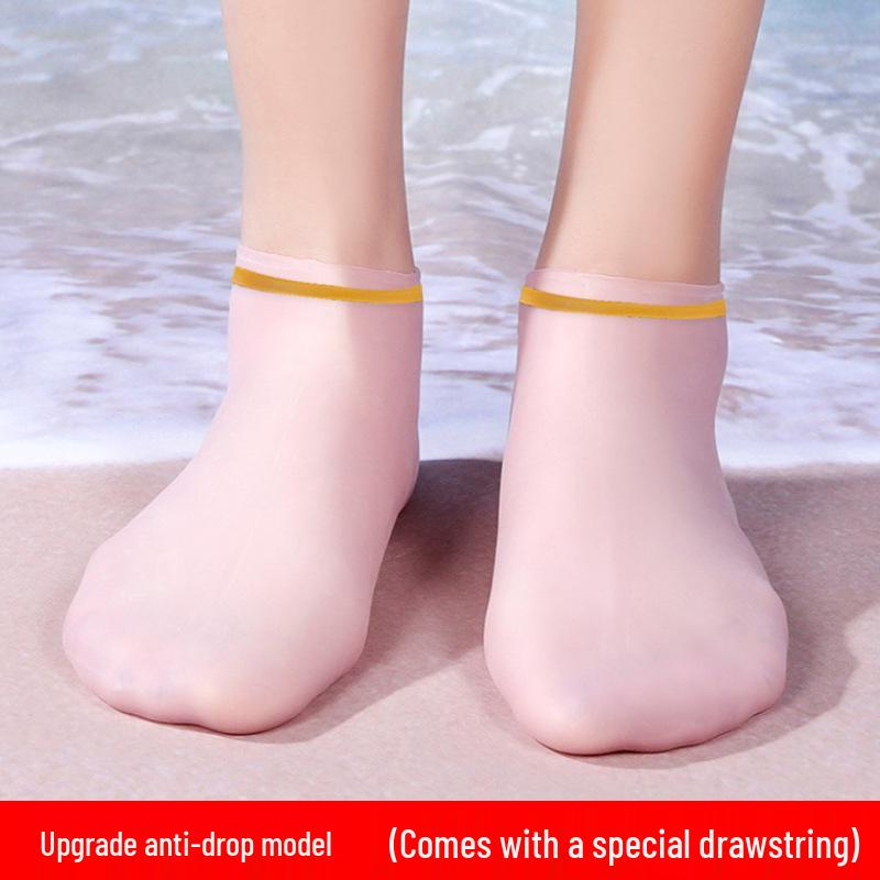 Waterproof Silicone Non-Slip Diving Socks with Drawstring for Snorkeling and Swimming - Unisex High Elasticity Beach Footwear