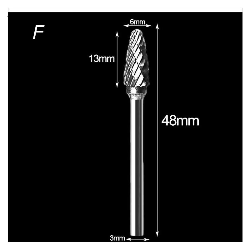 3mm Shank Drawing Tungsten Carbide Burr Milling Cutter Rotary Tool Double Diamond Cut for Dremel Metal Wood Electric Grinding