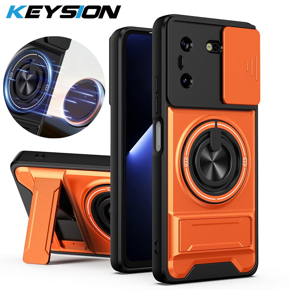 KEYSION Magnetic Phone Case for TECNO Pova 5 5 Pro 5G Slide Camera Lens Protection Upright Kickstand Ring Shockproof Back Cover