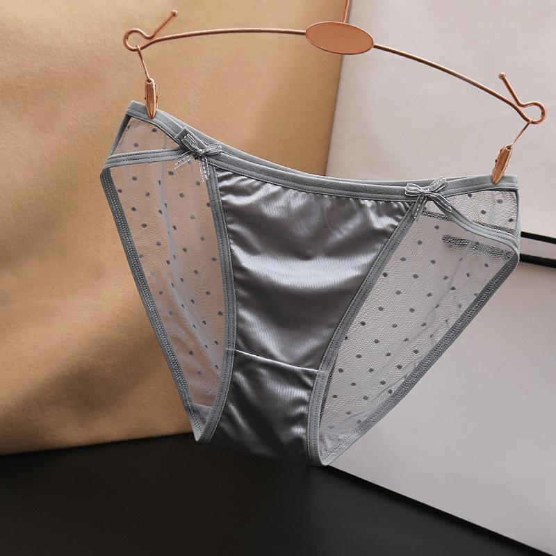 Большие сексуальные бесшовные сетчатые трусики с низкой талией для женщин - шелковистый атлас с хлопковой промежностью