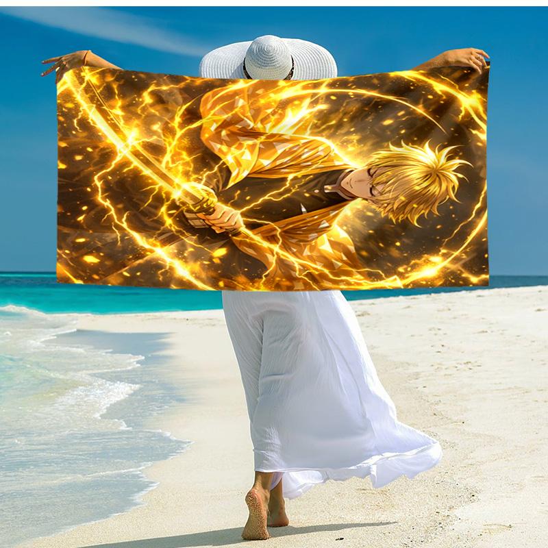 1pc Agatsuma Zenitsu Beach Towel, Comfortable and Thick, and Swimming/Bath/Picnic/Camping Towel, Suitable for Seaside Beaches